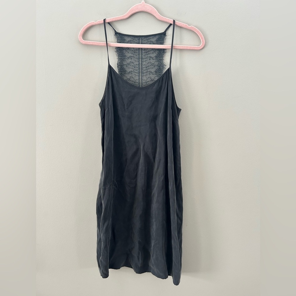 YAYA Boutique Lace Back Slate Grey Column Cami Slip Mini Dress - Picture 2 of 5